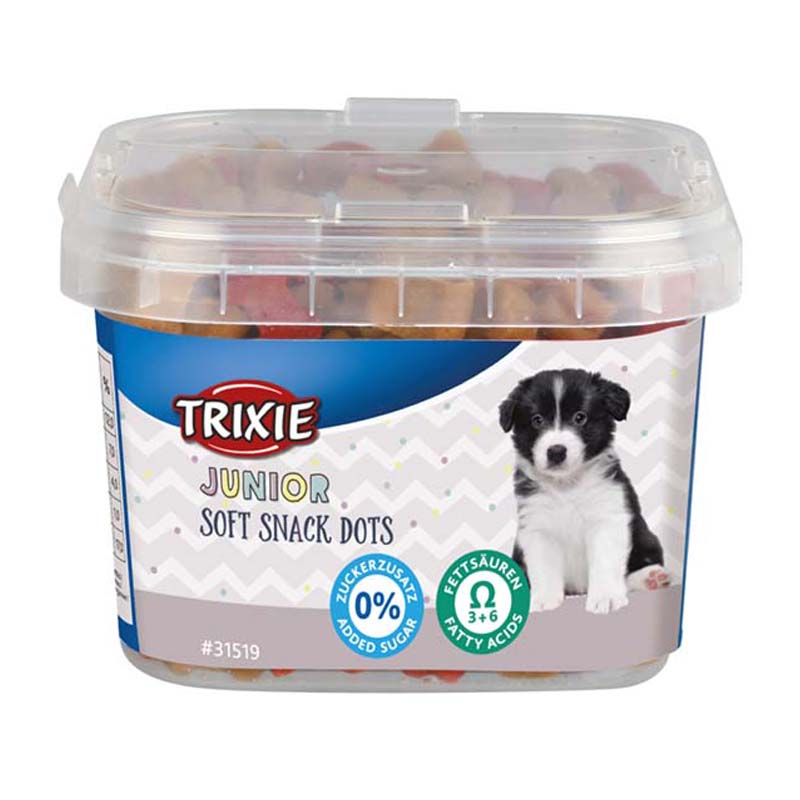 غذای تشویقی سگ تریکسی مدل Junior Soft Snack Dots طعم مرغ و سالمون