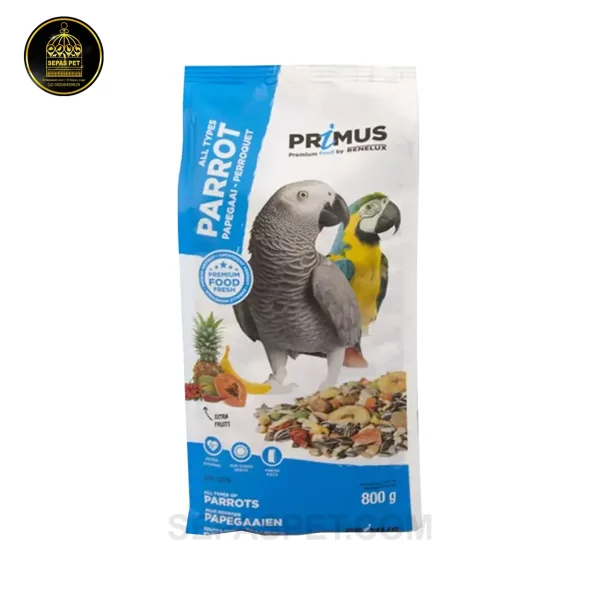 غذای مخلوط پریموس بنلوکس مخصوص انواع طوطی سانان + پلت و میوه خشک - Benelux Primus Mixture for Parrots 800 gr